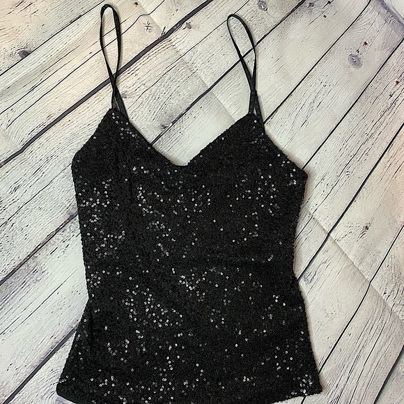 The Limited Tops - The Limited Black Sequin Tank Top